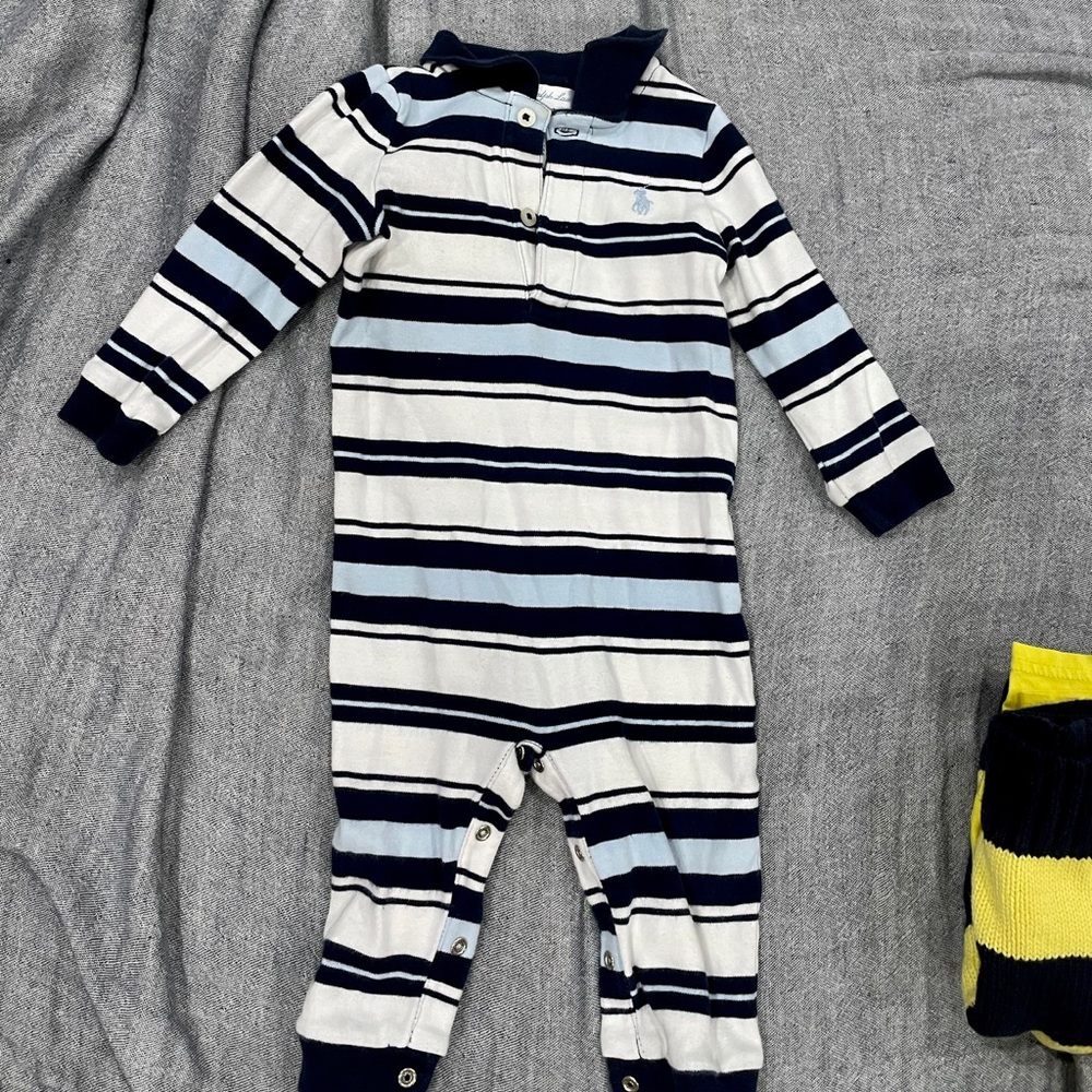 Striped Ralph Lauren polo onesie nine months